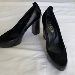 Tod’s Black Suede & Leather Platform Pumps